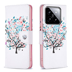 Coque Portefeuille Motif Fantaisie Livre Cuir Etui Clapet B01F pour Xiaomi Mi 14 5G Blanc