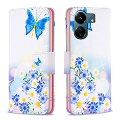 Coque Portefeuille Motif Fantaisie Livre Cuir Etui Clapet B01F pour Xiaomi Poco C65 Bleu