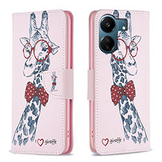 Coque Portefeuille Motif Fantaisie Livre Cuir Etui Clapet B01F pour Xiaomi Poco C65 Rose