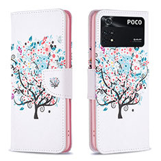 Coque Portefeuille Motif Fantaisie Livre Cuir Etui Clapet B01F pour Xiaomi Poco M4 Pro 4G Blanc