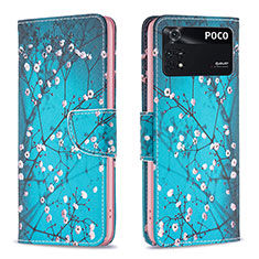 Coque Portefeuille Motif Fantaisie Livre Cuir Etui Clapet B01F pour Xiaomi Poco M4 Pro 4G Cyan