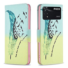 Coque Portefeuille Motif Fantaisie Livre Cuir Etui Clapet B01F pour Xiaomi Poco M4 Pro 4G Pastel Vert