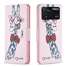 Coque Portefeuille Motif Fantaisie Livre Cuir Etui Clapet B01F pour Xiaomi Poco M4 Pro 4G Rose