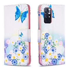 Coque Portefeuille Motif Fantaisie Livre Cuir Etui Clapet B01F pour Xiaomi Poco M4 Pro 5G Bleu