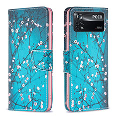 Coque Portefeuille Motif Fantaisie Livre Cuir Etui Clapet B01F pour Xiaomi Poco X4 Pro 5G Cyan