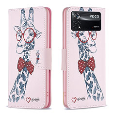 Coque Portefeuille Motif Fantaisie Livre Cuir Etui Clapet B01F pour Xiaomi Poco X4 Pro 5G Rose