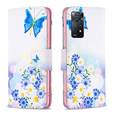 Coque Portefeuille Motif Fantaisie Livre Cuir Etui Clapet B01F pour Xiaomi Redmi Note 11 Pro 5G Bleu