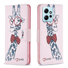 Coque Portefeuille Motif Fantaisie Livre Cuir Etui Clapet B01F pour Xiaomi Redmi Note 12 4G Rose