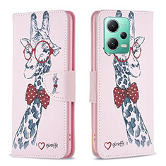 Coque Portefeuille Motif Fantaisie Livre Cuir Etui Clapet B01F pour Xiaomi Redmi Note 12 5G Rose