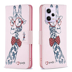 Coque Portefeuille Motif Fantaisie Livre Cuir Etui Clapet B01F pour Xiaomi Redmi Note 12 Pro 5G Rose