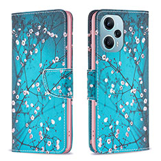 Coque Portefeuille Motif Fantaisie Livre Cuir Etui Clapet B01F pour Xiaomi Redmi Note 12 Turbo 5G Cyan