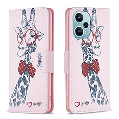 Coque Portefeuille Motif Fantaisie Livre Cuir Etui Clapet B01F pour Xiaomi Redmi Note 12 Turbo 5G Rose