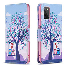 Coque Portefeuille Motif Fantaisie Livre Cuir Etui Clapet B03F pour Samsung Galaxy A02s Violet Clair