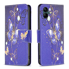 Coque Portefeuille Motif Fantaisie Livre Cuir Etui Clapet B03F pour Samsung Galaxy A04 4G Bleu Royal