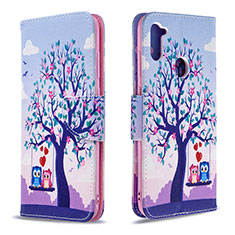 Coque Portefeuille Motif Fantaisie Livre Cuir Etui Clapet B03F pour Samsung Galaxy A11 Violet Clair