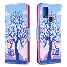 Coque Portefeuille Motif Fantaisie Livre Cuir Etui Clapet B03F pour Samsung Galaxy A21s Violet Clair