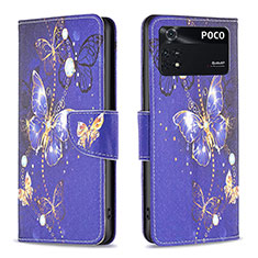 Coque Portefeuille Motif Fantaisie Livre Cuir Etui Clapet B03F pour Xiaomi Poco M4 Pro 4G Bleu Royal