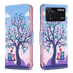 Coque Portefeuille Motif Fantaisie Livre Cuir Etui Clapet B03F pour Xiaomi Poco M4 Pro 4G Violet Clair