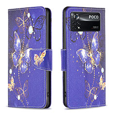 Coque Portefeuille Motif Fantaisie Livre Cuir Etui Clapet B03F pour Xiaomi Poco X4 Pro 5G Bleu Royal