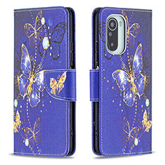 Coque Portefeuille Motif Fantaisie Livre Cuir Etui Clapet B03F pour Xiaomi Redmi K40 5G Bleu Royal