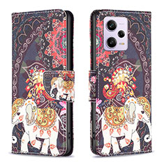 Coque Portefeuille Motif Fantaisie Livre Cuir Etui Clapet B03F pour Xiaomi Redmi Note 12 Pro 5G Marron