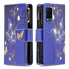 Coque Portefeuille Motif Fantaisie Livre Cuir Etui Clapet B04F pour Oppo A54 4G Bleu Royal