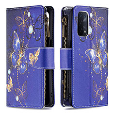 Coque Portefeuille Motif Fantaisie Livre Cuir Etui Clapet B04F pour Oppo A93 5G Bleu Royal