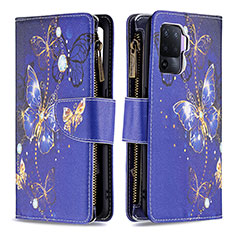 Coque Portefeuille Motif Fantaisie Livre Cuir Etui Clapet B04F pour Oppo A94 4G Bleu Royal