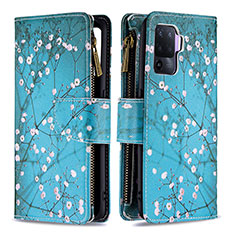 Coque Portefeuille Motif Fantaisie Livre Cuir Etui Clapet B04F pour Oppo A94 4G Cyan