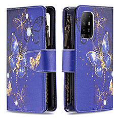 Coque Portefeuille Motif Fantaisie Livre Cuir Etui Clapet B04F pour Oppo A94 5G Bleu Royal