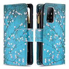 Coque Portefeuille Motif Fantaisie Livre Cuir Etui Clapet B04F pour Oppo A94 5G Cyan