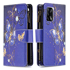 Coque Portefeuille Motif Fantaisie Livre Cuir Etui Clapet B04F pour Oppo A95 4G Bleu Royal