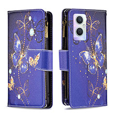 Coque Portefeuille Motif Fantaisie Livre Cuir Etui Clapet B04F pour Oppo A96 5G Bleu Royal