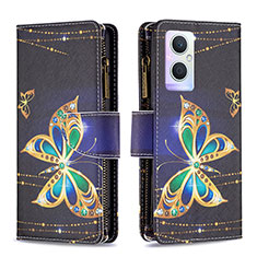 Coque Portefeuille Motif Fantaisie Livre Cuir Etui Clapet B04F pour Oppo A96 5G Noir