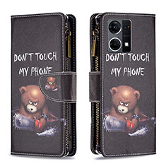 Coque Portefeuille Motif Fantaisie Livre Cuir Etui Clapet B04F pour Oppo F21s Pro 4G Gris Fonce