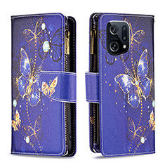 Coque Portefeuille Motif Fantaisie Livre Cuir Etui Clapet B04F pour Oppo Find X5 5G Bleu Royal