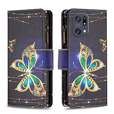 Coque Portefeuille Motif Fantaisie Livre Cuir Etui Clapet B04F pour Oppo Find X5 Pro 5G Noir