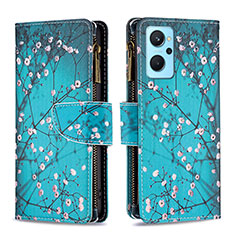 Coque Portefeuille Motif Fantaisie Livre Cuir Etui Clapet B04F pour Oppo K10 4G Cyan