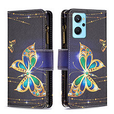 Coque Portefeuille Motif Fantaisie Livre Cuir Etui Clapet B04F pour Oppo K10 4G Noir