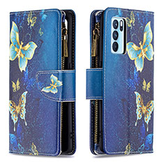 Coque Portefeuille Motif Fantaisie Livre Cuir Etui Clapet B04F pour Oppo Reno6 Pro 5G India Bleu