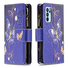 Coque Portefeuille Motif Fantaisie Livre Cuir Etui Clapet B04F pour Oppo Reno6 Pro 5G India Bleu Royal