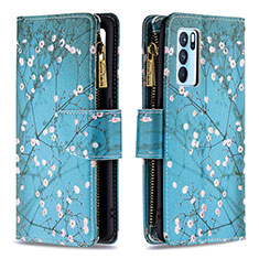 Coque Portefeuille Motif Fantaisie Livre Cuir Etui Clapet B04F pour Oppo Reno6 Pro 5G India Cyan