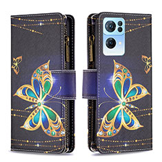 Coque Portefeuille Motif Fantaisie Livre Cuir Etui Clapet B04F pour Oppo Reno7 Pro 5G Noir