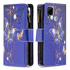 Coque Portefeuille Motif Fantaisie Livre Cuir Etui Clapet B04F pour Realme 7i RMX2193 Bleu Royal