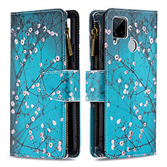 Coque Portefeuille Motif Fantaisie Livre Cuir Etui Clapet B04F pour Realme 7i RMX2193 Cyan