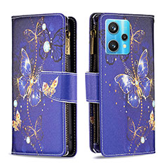 Coque Portefeuille Motif Fantaisie Livre Cuir Etui Clapet B04F pour Realme 9 4G Bleu Royal