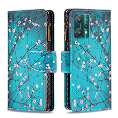 Coque Portefeuille Motif Fantaisie Livre Cuir Etui Clapet B04F pour Realme 9 5G Cyan