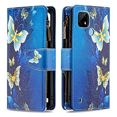 Coque Portefeuille Motif Fantaisie Livre Cuir Etui Clapet B04F pour Realme C21 Bleu