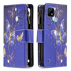 Coque Portefeuille Motif Fantaisie Livre Cuir Etui Clapet B04F pour Realme C21 Bleu Royal