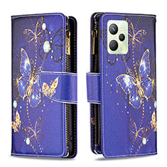 Coque Portefeuille Motif Fantaisie Livre Cuir Etui Clapet B04F pour Realme C35 Bleu Royal